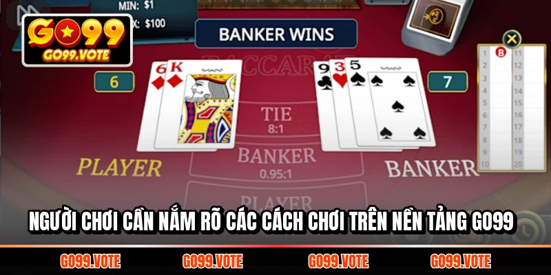 Người chơi cần nắm rõ các cách chơi trên nền tảng Go99